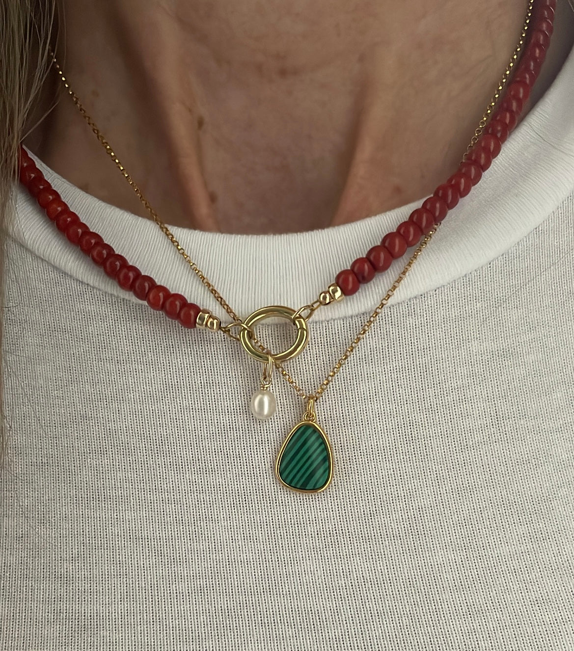 Collana riempita d'oro con pietra di malachite