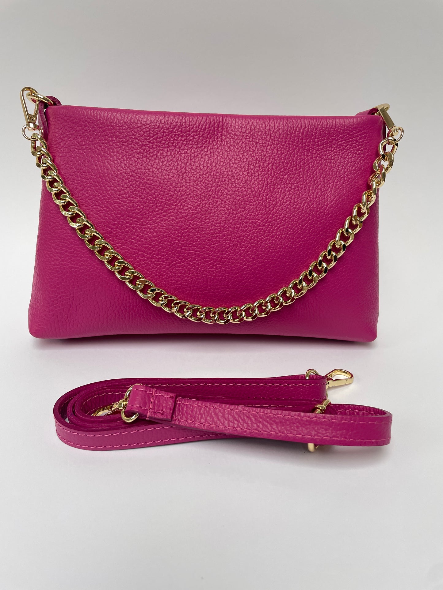 Leren tas met gouden ketting fuchsia