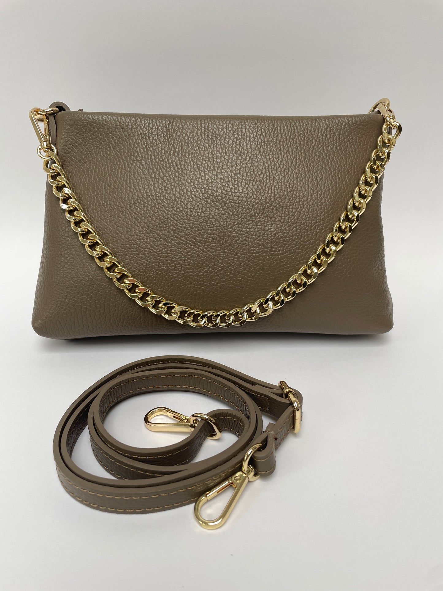 Leren tas met gouden ketting taupe