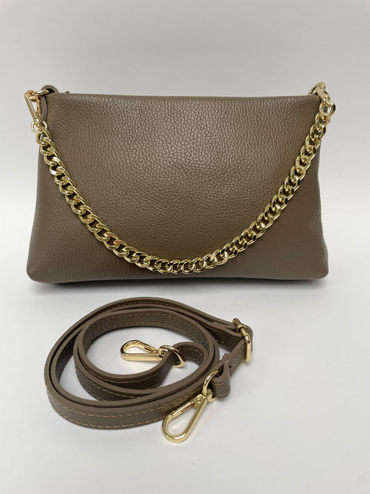 Leren tas met gouden ketting taupe