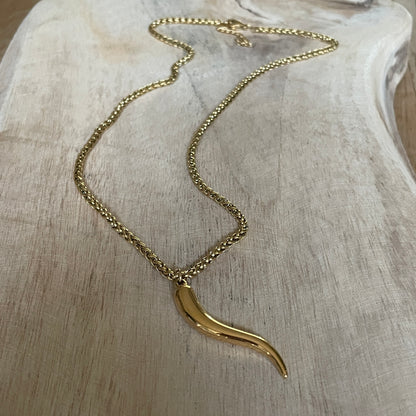 Vossenstaart schakelketting met gouden hoorn